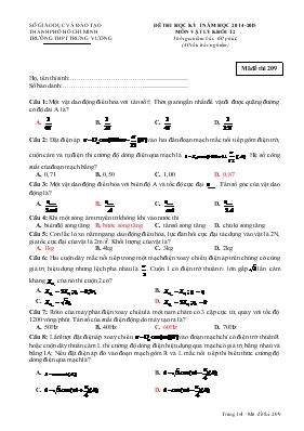 Đề 4 thi học kỳ 1 năm học 2014 - 2015 môn vật lý khối 12 thời gian làm bài 60 phút
